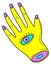 Hand with eye. Esoteric trippy sign. Neon psychedelic