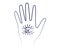 Hand and eye in the palm. Palmistry and magic. Symbol. Vector