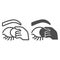 Hand with eye patches removing makeup line and solid icon, make up routine concept, remove cosmetics sign on white