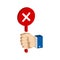 Hand with false, reject sign. Flat Isometric Icon or Logo.