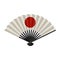 Hand fan isolated on white background, Japanese folding fan with rising sun sign, Traditional Asian paper geisha fan