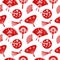 Hand fans seamless pattern. Red silhouette oriental fashion paper accessories. Culture antique objects. Different