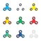 Hand fidget spinners set. Colorful hand spinner toys isolated on