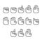 Hand finger counting number icons set sign language concept, outline stroke flat design black and white color illustration