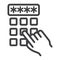 Hand finger entering pin code line icon, unlock .