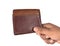 Hand with folded leather wallet isolated