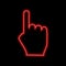 Hand with forefinger pointing up neon sign. Bright glowing symbol on a black background.
