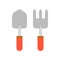 Hand fork and trowel, flat icon vector