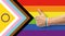 hand with gay pride rainbow wristband shows thumb