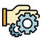 Hand and gears icon color outline vector