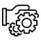 Hand and gears icon, outline style