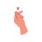 Hand gesture expressing affection. Human hand showing love Korean sign. Vector flat illustration