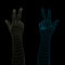 Hand gesture. Fingers showing number two. Vector wireframe illus