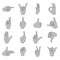 Hand gesture icons set, black monochrome style