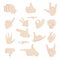 Hand gesture icons set, cartoon style