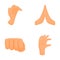 Hand gesture icons set cartoon vector. Various gesture of human hand