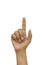 Hand gesture with index finger pressing or pointing to a separate object on a white background