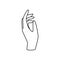 Hand gesture linear vector illustration. Thin female palm as a symbol of blessing, mercy, farewell, prayer and gratitude