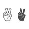 Hand gesture peace line and glyph icon. Hand with two fingers up vector illustration isolated on white. Peace sign