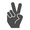Hand gesture peace solid icon. Hand with two fingers up vector illustration isolated on white. Peace sign glyph style