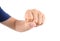 A hand gesture of punching in front of white background