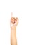 Hand gesture showing little finger. Promise sign of human on white background