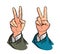 Hand gesture of victory or peace. Vector illustration in pop art retro comic style