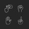 Hand gestures chalk white icons set on black background