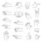 Hand gestures contour sketch ector set