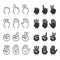 Hand gestures line icons set.