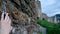 Hand of a girl on a background of a stone wall, Genoese fortress in Crimea