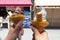 hand of girl holding ice cream cone chocolate and milks at tourist attractions delicious