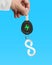 Hand give electric car key infinity arrow sheet metal keyring