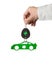 Hand give electric car key sports car green leaves keyring