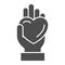 Hand giving heart solid icon, LGBT love concept, LGBT give heart sign on white background, love symbol on palm icon in