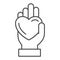 Hand giving heart thin line icon, LGBT love concept, LGBT give heart sign on white background, love symbol on palm icon