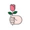 Hand giving rose flower isolated vector illustration