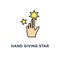 hand giving star rating, feedback icon. consumer or customer rating concept symbol design, review, evaluation, satisfaction level