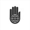 Hand with globe glyph icon