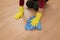 Hand in glove cleaning laminate floor
