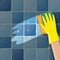 Hand in gloves with sponge wash wall