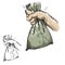 Hand grabbing a bag with money