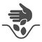 Hand and grains in soil solid icon, farm garden concept, Sowing seeds sign on white background, Hand planting seeds in