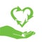 Hand Green Heart Recycle Icon Logo