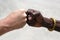 Hand greeting between a Caucasian and an African