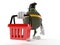 Hand grenade character holding shopping basket