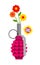 Hand grenade with hearts. Army equipment. Pink military ordnance