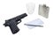 Hand Gun, Flask and Notepad