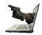 Hand with gun in laptop monitor