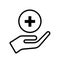 Hand health care plus medical cross icon